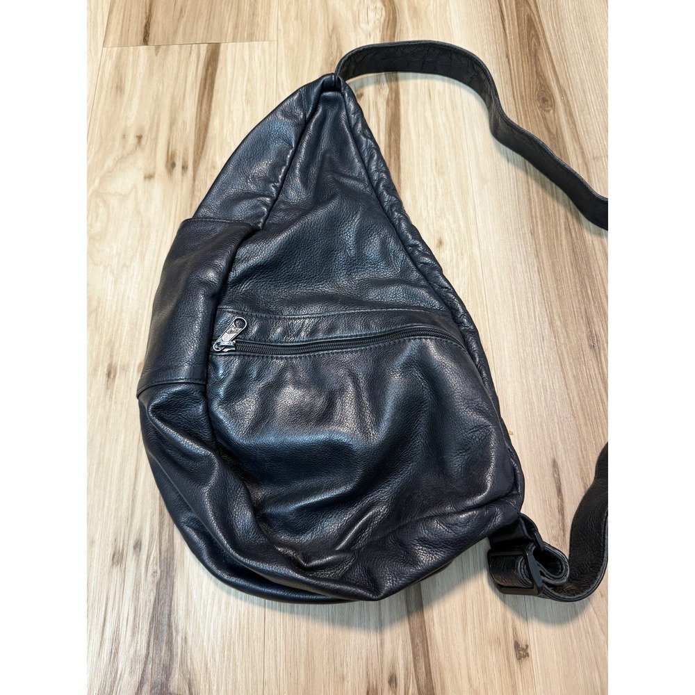 Ameribag USA Healthy Back Pack Bag Crossbody Black Leather Vintage Styling